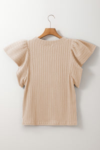 Online Beige Solid Color Textured Flutter Sleeve Top