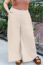 Load image into Gallery viewer, Online Khaki Stripe Plus Size Drawstring High Waist Wide Leg Pants
