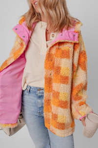 Online Orange Checkered Sherpa Hooded Jacket