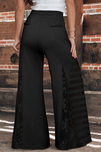 Online Smoke Gray Boho Lace Patchwork Wide Leg High Waist Pants