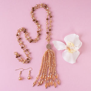 Beaded Tassel Necklace- champagne