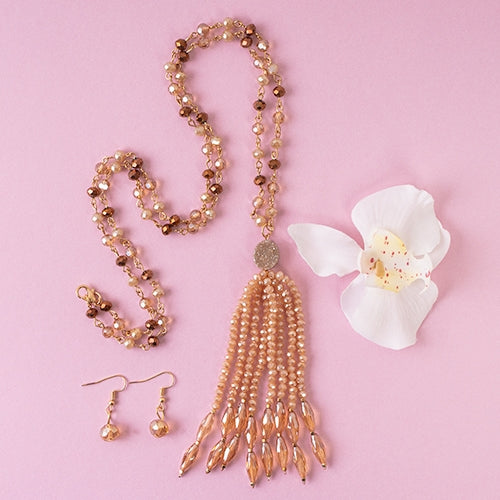 Beaded Tassel Necklace- champagne