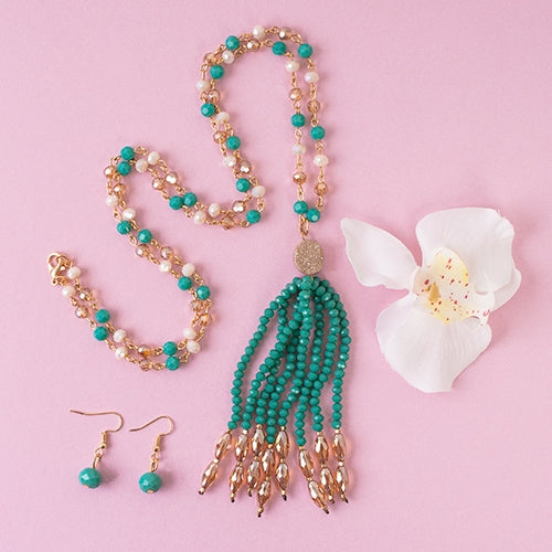 Beaded Tassel Necklace-Turquoise