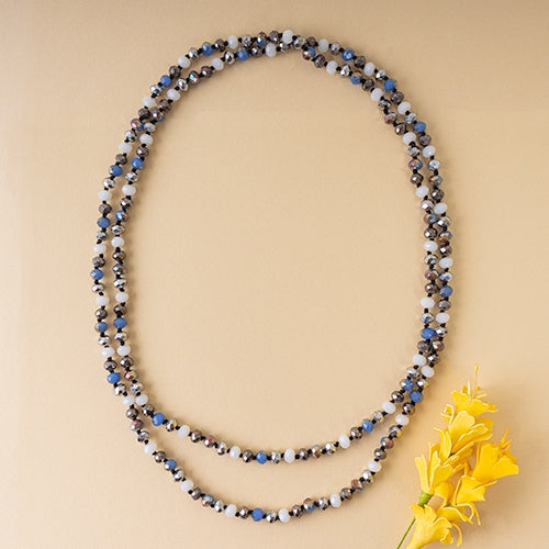 Crystal Beaded Necklace-Black, White, Blue