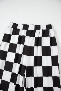 Online Black Checkerboard Elastic Waist Pocketed Joggers