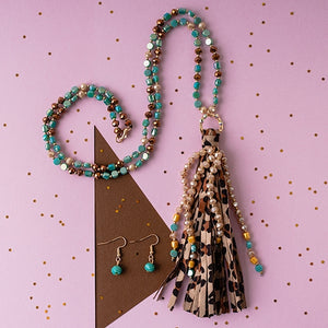 Beaded Tassel Necklace- Turquoise