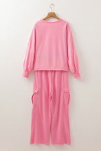 Load image into Gallery viewer, Online Sachet Pink Solid Color Patchwork Pullover Top and Cargo Pants Set
