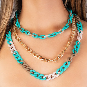 Layered Chain Necklace-Turquoise