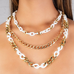 Layered Chain Necklace-white