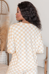 Online Beige Checkered Print Long Sleeve Top and Pants Lounge Set