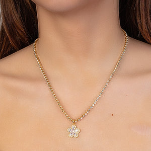 Crystal Flower Necklace-gold