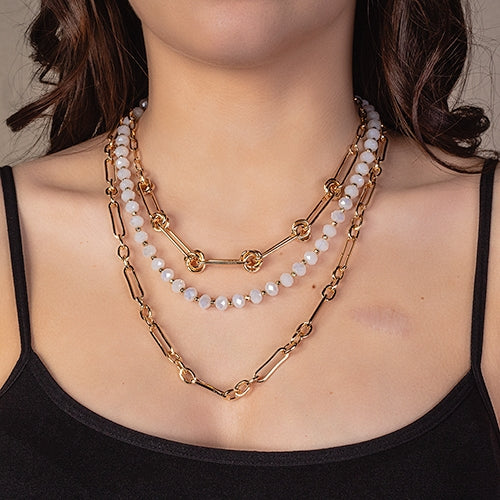 Layered Chain Necklace- White