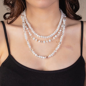 Layered Beaded Necklace- White