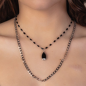 Layered Teardrop Pendant Necklace- Black