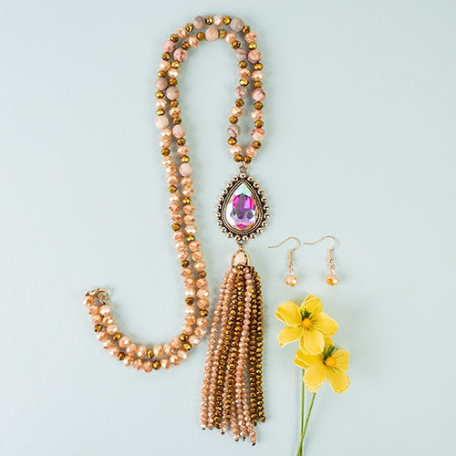 Beaded Tassel Necklace - Gold