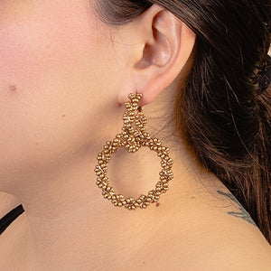 Beaded Hoop Earrings-gold