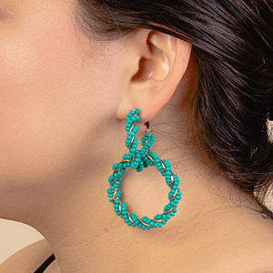 Beaded Hoop Earrings- turquoise