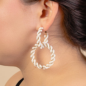 Beaded Hoop Earrings-white