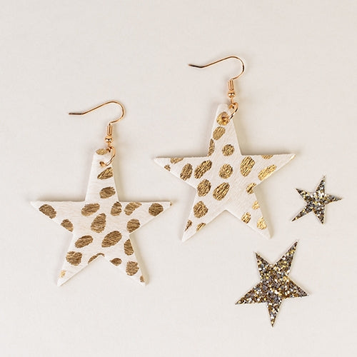 Animal Print Star Earrings-White
