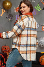 Load image into Gallery viewer, Online Brown Stripe Plus Size Plaid Print Collared Buttoned Jacket
