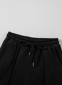 Online Black Solid Seamed Zipper Jacket and Drawstring Waist Pants Set