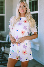 Load image into Gallery viewer, Online Pink Flower Print Short Sleeve High Waist Two Piece Shorts Set
