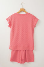 Load image into Gallery viewer, Online Sachet Pink Checkered Textured Tee and Drawstring Shorts
