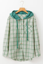 Load image into Gallery viewer, Online Green Checkered Print Loose Fit Buttoned Hooded Shacket
