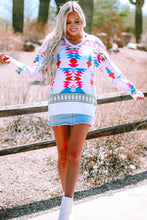 Load image into Gallery viewer, Online White Oversize Aztec Print High Low V Neck Sweater
