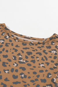 Online Brown Printed Raw Edge Leopard Patchwork Oversized Blouse