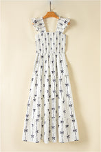 Load image into Gallery viewer, Online Black Bow Print Smocked Square Neck Ruffle Tiered Maxi Dress
