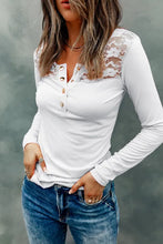 Load image into Gallery viewer, White Lace Splicing Buttoned Long Sleeve Top
