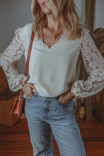 Load image into Gallery viewer, Online White Scalloped V Neckline Lace Hollowed Lantern Sleeve Blouse
