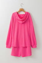 Load image into Gallery viewer, Online Black Textured Hoodie and Shorts Plus Size Two Piece Set
