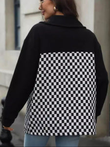 Online Checkered Snap Down Long Sleeve Jacket