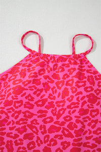 Online Rose Leopard Drawstring Side Tankini 2pcs Swimsuit