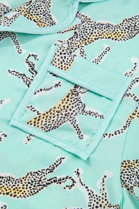 Online Green Leopard Satin Ruffle Pajama Short Set