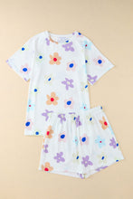Load image into Gallery viewer, Online Pink Flower Print Short Sleeve High Waist Two Piece Shorts Set
