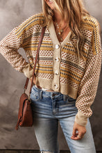 Load image into Gallery viewer, Online Khaki Buttoned V Neck Cropped Cardigan
