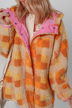 Load image into Gallery viewer, Online Orange Checkered Sherpa Hooded Jacket
