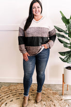 Load image into Gallery viewer, Online Black Leopard Print Colorblock V Neck Long Sleeve Plus Size Top
