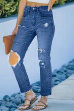 Load image into Gallery viewer, Dark Blue Distressed Holes Straight Jeans
