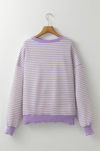 Load image into Gallery viewer, Online Pink Stripe Loose Drop Shoulder Long Sleeve Top
