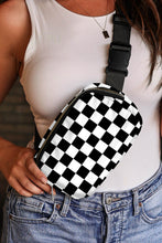 Load image into Gallery viewer, Online White Checkered Print Buckle Wide Belt Crossbody Bag
