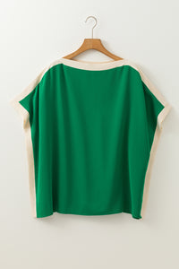 Online Rose Red Oversized Color Block Boat Neck Tunic Blouse