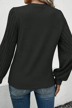 Load image into Gallery viewer, Black Contrast Ribbed Bishop Sleeve Top
