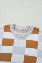 Load image into Gallery viewer, Online Pink Checkered Ribbed Edge O Neck Drop Shoulder Sweater
