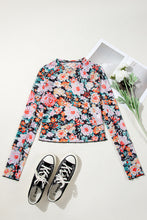 Load image into Gallery viewer, Online Orange Floral Mesh Slim Long Sleeve Crop Top
