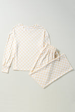 Load image into Gallery viewer, Online Beige Checkered Print Long Sleeve Top and Pants Lounge Set
