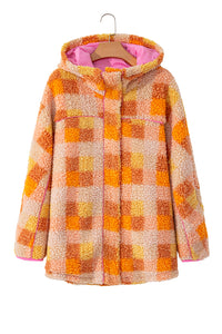 Online Orange Checkered Sherpa Hooded Jacket